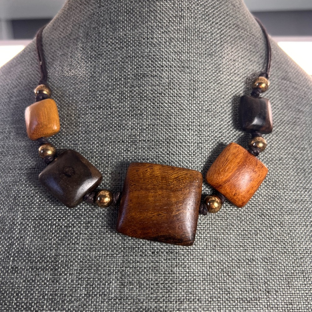 Artisan Wooden Square Handmade Bead Necklace